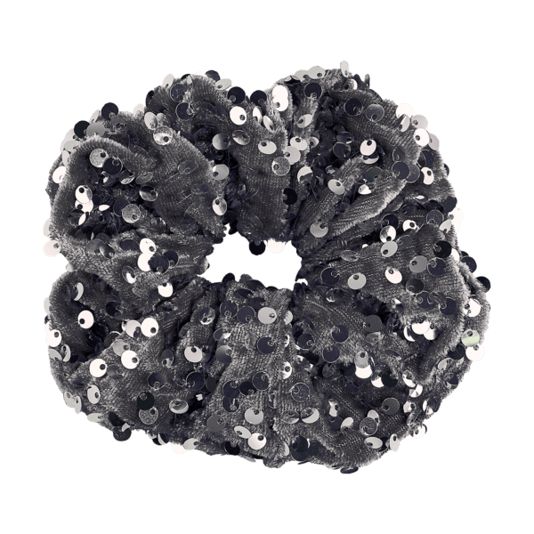 Scrunchie terciopelo gris con lentejuelas