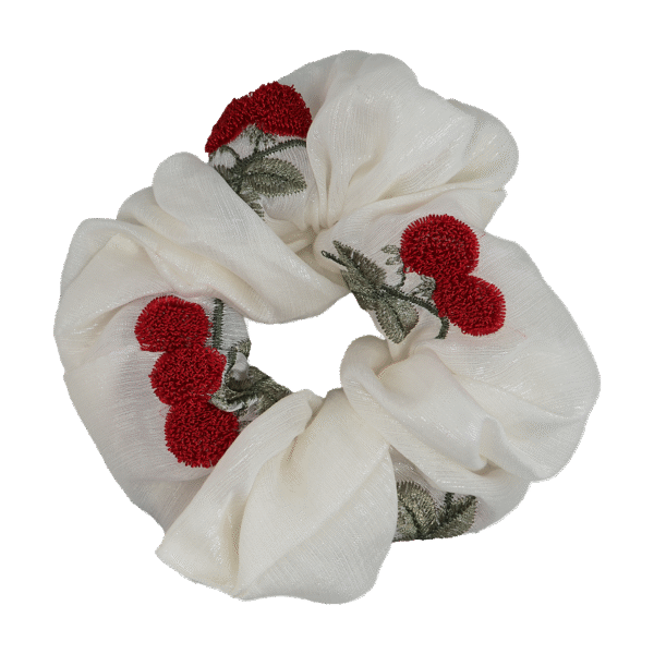 Scrunchie cerezas bordadas