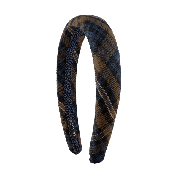 Customizable blue tartan padded headband